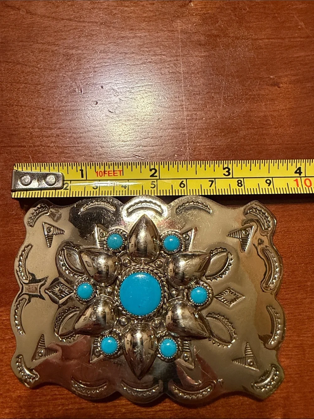 Turquoise Accent Metal Belt Buckle -